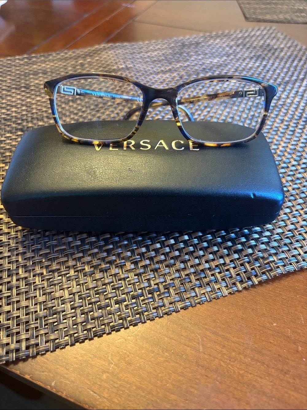 Versace Tortoiseshell Brown and Black Rectangular Eyeglasses